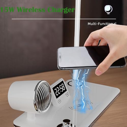 IHAO Smart LED Desk Lamp with Wireless Charger & Bluetooth Speaker, 15W Fast Charging Station for Phone & Earbuds Touch Control 3 Light Modes Alarm Clock Adjustable Eye-CareTable Lamp-HYT1772 Black - color: Table Lamp 4in1 with bluetooth speaker HYT1772 B