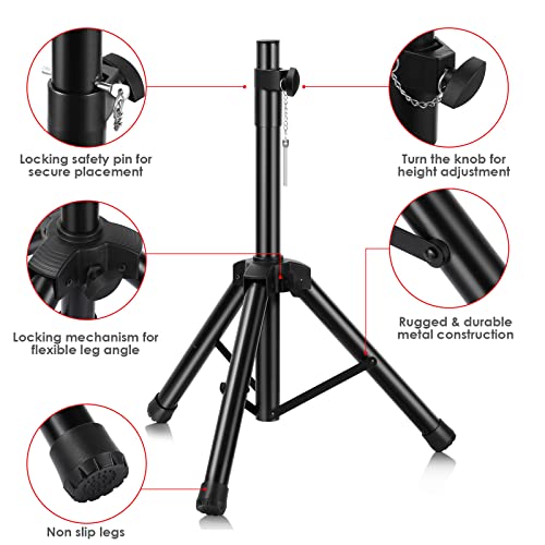 Universal Speaker Stand Mount Holder Heavy Duty Tripod/Adjustable Height from 26.8” to 35” and Compatible Insert Easy Mobility Safety Pin