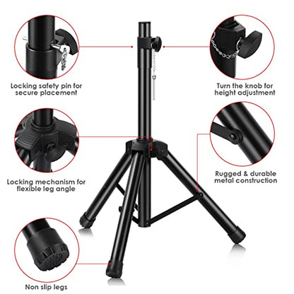 Universal Speaker Stand Mount Holder Heavy Duty Tripod/Adjustable Height from 26.8” to 35” and Compatible Insert Easy Mobility Safety Pin