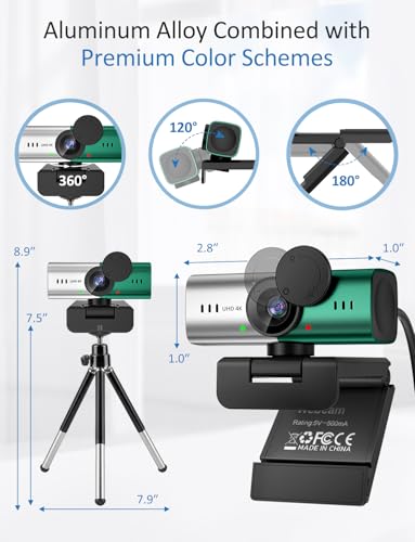 4K Webcam for PC with Mic PDAF Autofocus, USB Web Camera for Desktop Laptop - color: Silver green