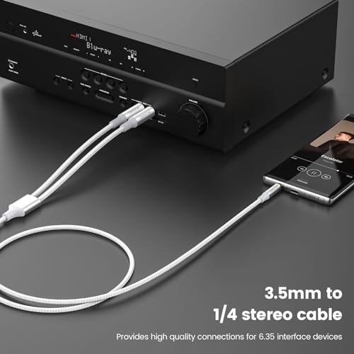 MOSWAG 3.5mm 1/8" TRS to 2 x 6.35mm 1/4" TS Mono Y Cable 3.28FT/1Meter Splitter Cable Compatible with Phone,iPod,Laptop,CD Players,Power Amplifier,Mixer,Home Stereo Systems - color: White, size: 3.28FT/1Meter