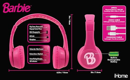 Barbie Bluetooth Headphones for Kids, Wireless Headphones for School, Home, or Travel (Barbie) - color: Barbie
