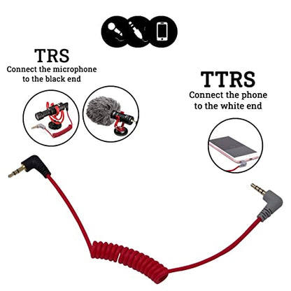 ElloGear 3.5mm TRS to TRRS Adapter Microphone Cable Compatible with Rode SC7, VideoMic, VideoMicro Go, Boya, Other External Mic - TRRS Cable Fits iPhone, Smartphone and Tablets