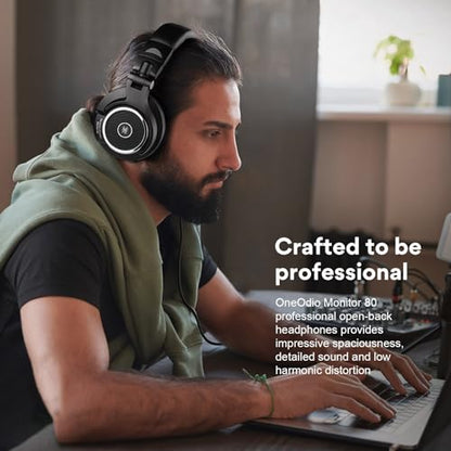 OneOdio Monitor 80 Professional Open-Back Studio Headphones, 250 Ohm Hi-Res | 250-ohm open-back design with velour earmuffs for mixing, mastering, editing and professional studio monitoring