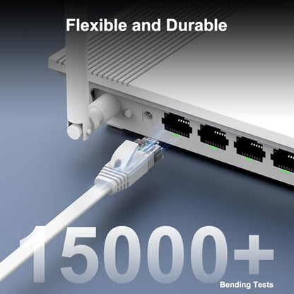 Cat 6 Flat Ethernet Cable 1ft 6Pack, 10Gbps, White | OFC Bare Copper 30AWG UTP Patch Cable, 550MHz, RJ45 Gold-Plated, Snag-Less Boots, Ideal for Gaming, Streaming, Router - color: White-Flat, size: 1ft