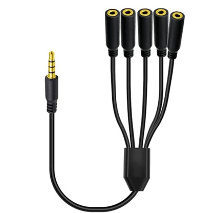 1.6ft 1/8” 3.5mm TRRS Extension Stereo Audio Cable, 1 Male to 5 Female Splitter Aux Cord, 4 Pole Jack Headphone MIC Extender for Smart Phones, MP3, Laptops, Don’t Support MIC of IOS Headphone - style: 1 to 5