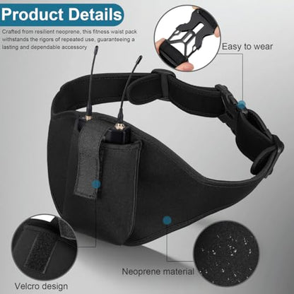 NOLITOY Microphone Holder Belt Adjustable Neoprene Mic Pack Belt with Quick Release Buckle Front Pocket Microphone Carrier Pouch for Fitness Training Yoga Outdoor Use