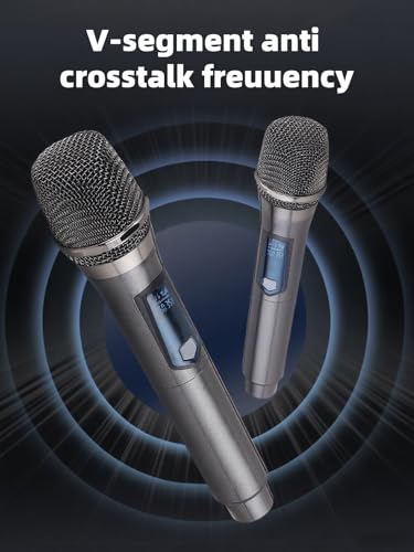 Wireless Dual Microphone,Handheld Dynamic mic,Karaoke Singing, Weddings DJ,Party, Church, Classroom use, 200 feet, Gray.(2 Versions Randomly Shipped)