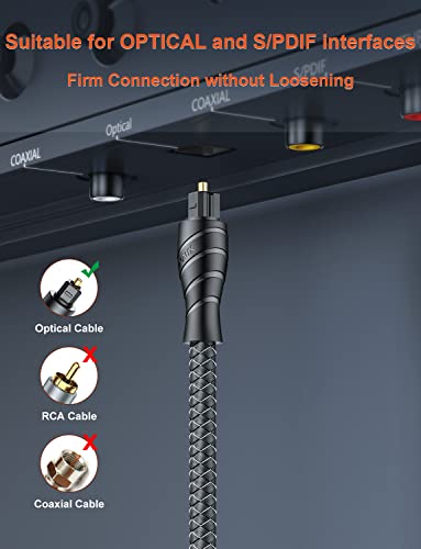 VANAUX Optical Digital Audio Cable, Toslink Cable [PMMA Fiber Optic Braided Jacket] S/PDIF Male to Male Cord for Hi-Fi Sound Bar,Home Theater,TV,PS4,Game Console (16.5ft/5m) - size: 16.5 ft
