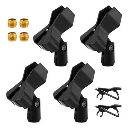 Microphone Clips for Stand Set, Durable Microphone Holders with 5/8" Male to 3/8" Female Screw Adapters, Adjustable Mic Stand Clamps for 1.14–1.26 Inch Mics