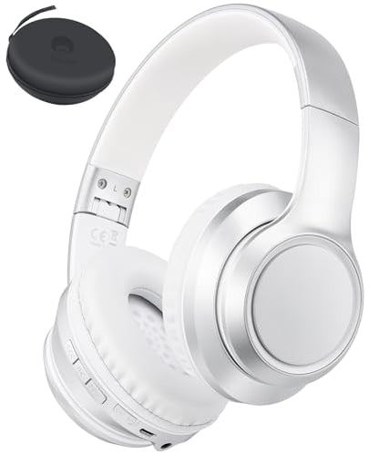 rockpapa E8 Over the Ear Bluetooth Headphones with Microphone for Kid Children Boy Girl Youth Teen Adult, Foldable Wired/Wireless Headphones with Mic, Include Travel Case, Silver - color: Silver, style: with Case