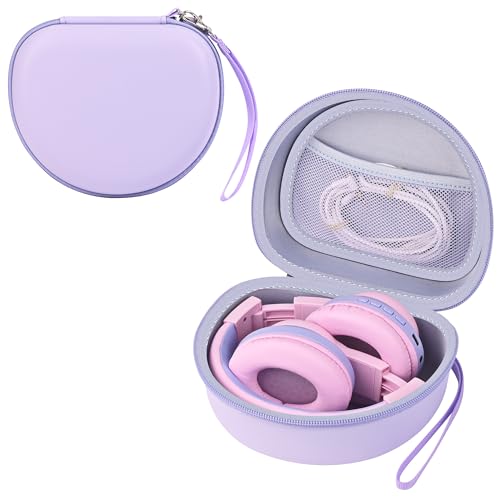 Hard Kid Headphone Case for ICLEVER BTH12/BTH26/HS19,Acer Kids,JoySpark | Also for EarFun k1 K2/AILIHEN C8/Candy Bila/Botesty Sound Kid Foldable Headphone, Hard Shell EVA,Handle Strap,Mesh Pocket - color: PURPLE