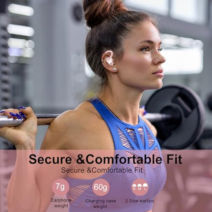 sprtoybat Wireless Earbuds, 2026 New Bluetooth 5.4 Headphones Sport Earphones with 68Hrs Playtime LED Display ENC Noise Cancelling Mic, IPX7 Waterproof Over Ear Ear Buds with Hook for Sports/Running - color: Gold Pink