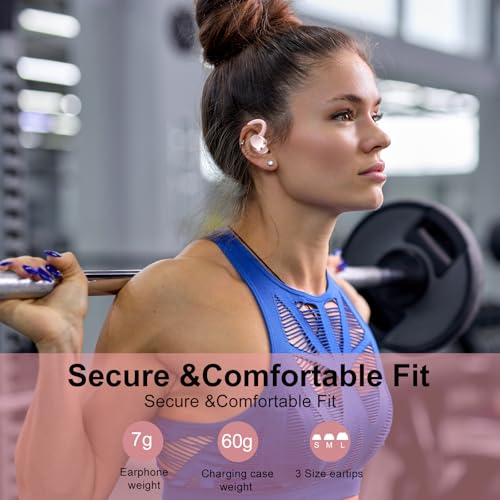 sprtoybat Wireless Earbuds Sport, 2026 New Bluetooth 5.4 Headphones with ENC Noise Cancelling Mic, 68Hrs Playtime LED Display, IPX7 Waterproof Wireless Headphones with Earhooks for Gym/Running - color: Pink-A