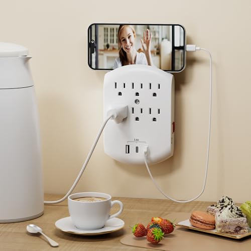 BN-LINK Outlet Extender, Multi Plug Outlets with 6 Outlets 3 USB Ports (3.4A Total), Dusk-to-Dawn Sensor Night Light, Outlet Splitter with Top Phone Holder, for Traveling, Home, School, Office - size: 6 Outlets - Night Light (USB)