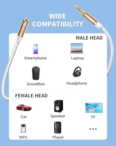 Headphone Extension Cable,3.5mm Extension Gold Plated Aux Extension Cable Audio Stereo Jack Male to Female Compatible with iPhone iPad Tablets Media Players-4FT - size: 4FT/1.2m