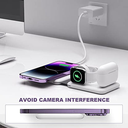 3 in 1 Wireless Charger, Foldable Magnetic Charging Station, Fast Travel Wireless Charging Pad for Multiple Apple Devices - color: White