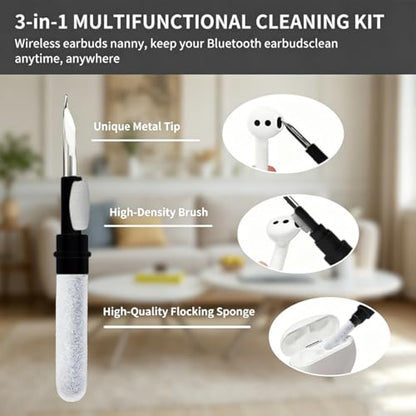 2-Pack Cleaning Brush Pen Set for Earbuds and Phones, Plastic Compact Cleaner Tool with Metal Tip (Black,White) - color: White + Black
