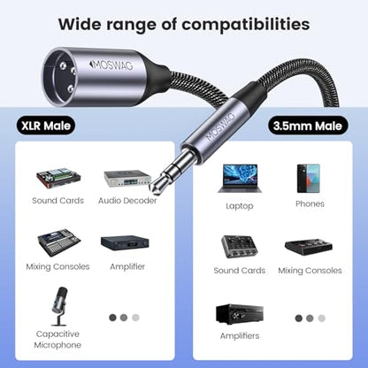 MOSWAG 3.5mm to XLR Cable, Unbalanced 1/8 inch to Microphone Cord 3FT | 20 AWG 4N Oxygen Free Copper, Nylon Braided, For Laptop, MP3 Player, Amplifier, Sound Cards, Mixer, Speaker - size: 1M/3.3FT
