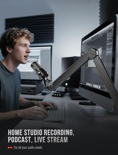 FIFINE BM66 Heavy Metal Microphone Boom Arm Stand for Podcast Recording | Mic Arm Stand,Desk Clamp, Cable Channels, 3/8" to 5/8" Threads, for Podcast, Vocal Recording, Gaming - size: BM66 Black (Without Extension Tube)