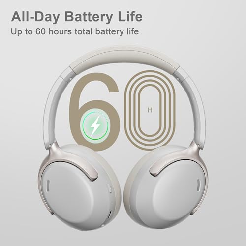LORELEI QC30 Hybrid Active Noise Cancelling Headphones, 60H Playtime, Built-in Mic, Wireless Over Ear Headsets with Case,Bluetooth 5.4,Deep Bass Comfort Fit Soft-Earpads Fast Charging -White Smoke - color: White Smoke