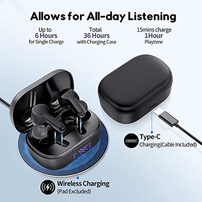 MOZOTER Bluetooth 5.3 Wireless Earbuds,Deep Bass Loud Sound Clear Call Noise Cancelling with 4 Microphones in-Ear Headphones with Wireless Charging Case Compatible for iPhone Android,Workout - color: Black