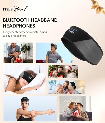 MUSICOZY Bluetooth 5.4 Sleep Headphones Headband Sports Wireless Audio | Earbuds 2 in 1 Design with Breathable Stretch Fabric, HD Stereo Sound Speakers for Workout Yoga Running, Nighttime Sleep Use - color: Gray & Black