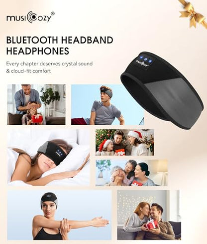 MUSICOZY Bluetooth 5.4 Sleep Headphones Headband Sports Wireless Audio | Earbuds 2 in 1 Design with Breathable Stretch Fabric, HD Stereo Sound Speakers for Workout Yoga Running, Nighttime Sleep Use - color: Gray & Black