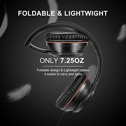 LORELEI X8 Over-Ear Wired Headphones with Microphone with 1.45m-Tangle-Free Nylon Line&3.5mm Plug,Lightweight Foldable & Portable Headphones for Smartphone,Tablet,Computer,Mp3/4(Space Black) - color: Space Black