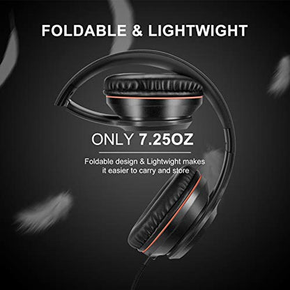 LORELEI X8 Over-Ear Wired Headphones with Microphone with 1.45m-Tangle-Free Nylon Line&3.5mm Plug,Lightweight Foldable & Portable Headphones for Smartphone,Tablet,Computer,Mp3/4(Space Black) - color: Space Black
