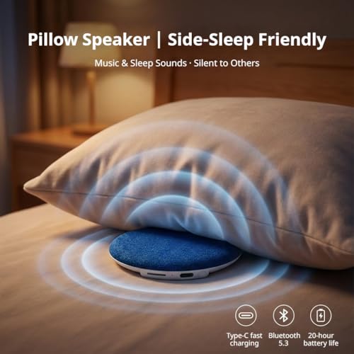 Under Pillow Speaker - Mini Portable Bluetooth Pillow Speaker for Sleeping with White Noise, Timer Ultra-Thin Wireless Sleep Aid Headphones for Adults, Kids, Side Sleepers