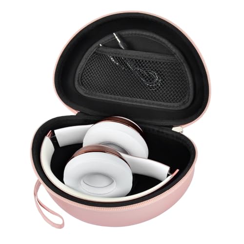 Comecase Hard Travel Headphone Case for Beats Solo 4, Solo 3, Studio Pro | Mesh Pocket, Detachable Wrist Strap, Fits Folded Headphones up to 6.8 x 4.3 x 2.75 In, Rose Gold, Bag Only - color: Rose Gold
