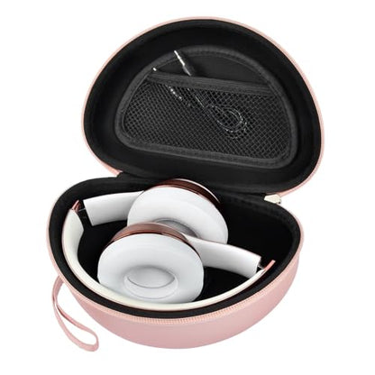 Comecase Hard Travel Headphone Case for Beats Solo 4, Solo 3, Studio Pro | Mesh Pocket, Detachable Wrist Strap, Fits Folded Headphones up to 6.8 x 4.3 x 2.75 In, Rose Gold, Bag Only - color: Rose Gold