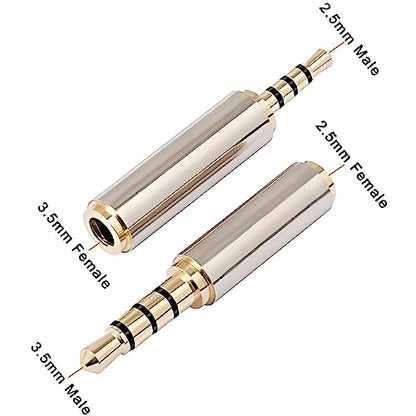 2.5mm to 3.5mm Male Female Aux Adapter 4pc Combo Pack Stereo Audio TRRS 4-Pole Headset Converter Connector for Smartphones, Headphone, Mic, Tablets - style: 4pc Combo Pack