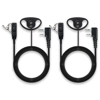 Walkie Talkie Earpiece with Mic PTT 2 Pin D Shape Headset Ear Piece, 2 Pack | Radio Earpiece Compatible with Baofeng UV-5R BF-888S Retevis H-777 RT21 RT22 Arcshell AR-5 Kenwood 2 Way Radio - size: D Shape 2Pcs