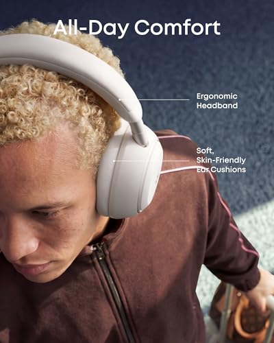 Soundcore Anker Space 2 Bluetooth 6.1 Over-Ear Headphones, Travel-Ready | Active Noise Cancelling, 50H Playtime, LDAC Hi-Res, Dual Connection, Clear Calls, Nap Mode, Wearing Detection, Fast Charging - color: Linen White