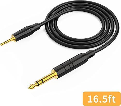 1/8 to 1/4 Stereo Bidirectional 6.35mm 1/4" to 3.5mm 1/8" TRS Guitar Cord | 6.35mm Male to 3.5mm Male Audio Aux Cable forLaptop, Home Theater Devices, Keyboard Piano,Speaker and Amplifier 3.6~16ft - size: 16Feet