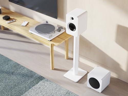 Kanto ST34 34” Universal Floor Speaker Stands for Bookshelf Speakers up to 30 lbs | Improved Sound | Hidden Cable Management | Timeless Design | Pair | White w/White MDF Base - size: 34 Inches- White