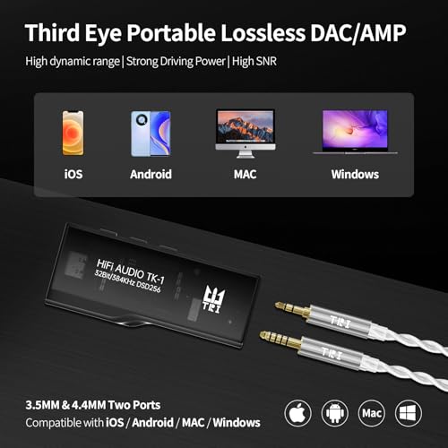 YINYOO TRI TK1 USB C DAC Headphone Amp Mini Amplifier, USB C to 3.5mm 4.4mm Amp with Dual CS43131 Decoder, Headphone Splitter Portable IEM DAC for KZ ZS10 PRO in Ear Monitor (Lighting-Jack - style: Lighting-Jack