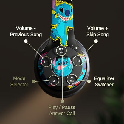 iJoy Disney Lilo & Stitch Bluetooth Over-Ear Headphones, Wireless Foldable Headset with Built-in Microphone for Adults and Kids, Comfortable Auriculares: Electronics - color: Stitch Galactic