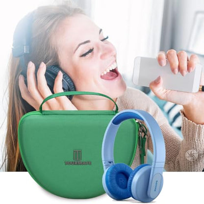 Tourmate Hard Travel Case for Philips K4206 Kids Wireless On-Ear Headphones/iClever HS19 Kids RORSOU R10 On-Ear Headphones, Protective Carrying Storage Bag (Case Only) - color: Green