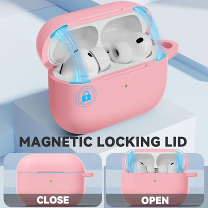 Ljusmicker for AirPods Pro 3 Case 2025 with Magnetic Lock,Pink | Soft Silicone Protective Cover for Apple AirPod Pro 3rd Generation Case with Cleaner Kit & Keychain for Women Men,Shockproof - color: A1-Pink