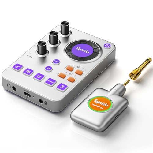 Wireless Guitar Sound Card, 24bit/96kHz Low Latency Audio Interface | Built-in rechargeable battery & lightweight portable design, perfect for recording, live streaming and DJ performance