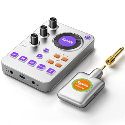 Wireless Guitar Sound Card, 24bit/96kHz Low Latency Audio Interface | Built-in rechargeable battery & lightweight portable design, perfect for recording, live streaming and DJ performance