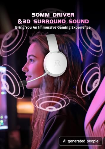 RYR Wireless Gaming Headset for Xbox Series X|S, Xbox One, White-PinkWhite | Bluetooth 5.3, 3D Surround Sound, Rotatable Earmuffs, Gaming Headphones with Noise Canceling Microphones