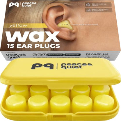 Peace&Quiet | PQ Wax Ear Plugs for Sleeping, Swimming - Soft Noise Cancelling Silicone Gel Wax Earplugs for Sleep and Swimmers, Ear Protection with Sound Blocking Level of 32 Db, Yellow - color: Yellow