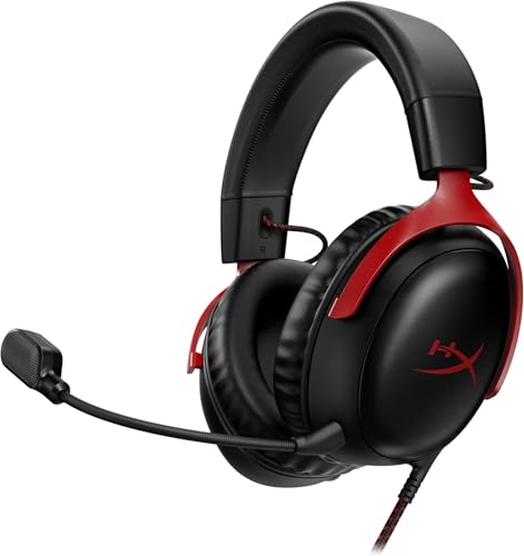 HyperX Cloud III – Wired Gaming Headset,PC,PS5,Xbox Series X|S,Angled 53mm Drivers,DTS Spatial Audio,Memory Foam,Durable Frame,Ultra-Clear 10mm Mic,USB-C,USB-A,3.5mm – Black/Red,(Pack of 10) - color: Black/Red, size: Regular (Pack of 10), style: Wired