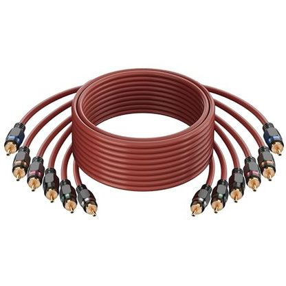 Adoreen 6-Channel RCA Audio Cable 20 Ft, Oxygen Free Copper Male to Male Twisted Pair RCA Interconnect Cable with Noise Reduction, Gold-Plated Premium Series for Car Stereo,Amplifier,Subwoofer,Speaker - size: 20ft
