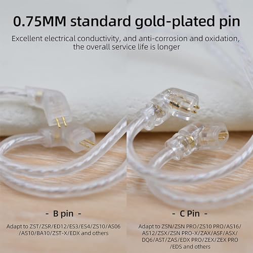 KBEAR IEM Cable HiFi Earphone Replacement Cable 0.75mm 2Pin for KZ ZSN PRO X/ZS10 PRO/AS16/AS12/ZSX/ZAX/ASF/ASX/DQ6/AST/ZAS/EDX PRO/ZEX/ZEX PRO/EDS/CCA C10 PRO/C12/CRA Headphones(with Mic, C Pin) - color: White, size: 2PIN-C 3.5MM, with Mic, style: 1.2M L