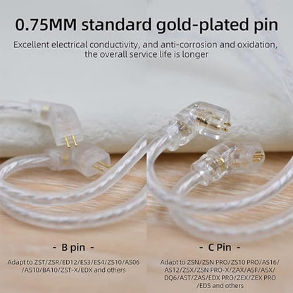 KBEAR IEM Cable HiFi Earphone Replacement Cable 0.75mm 2Pin for KZ ZSN PRO X/ZS10 PRO/AS16/AS12/ZSX/ZAX/ASF/ASX/DQ6/AST/ZAS/EDX PRO/ZEX/ZEX PRO/EDS/CCA C10 PRO/C12/CRA Headphones(with Mic, C Pin) - color: White, size: 2PIN-C 3.5MM, with Mic, style: 1.2M L